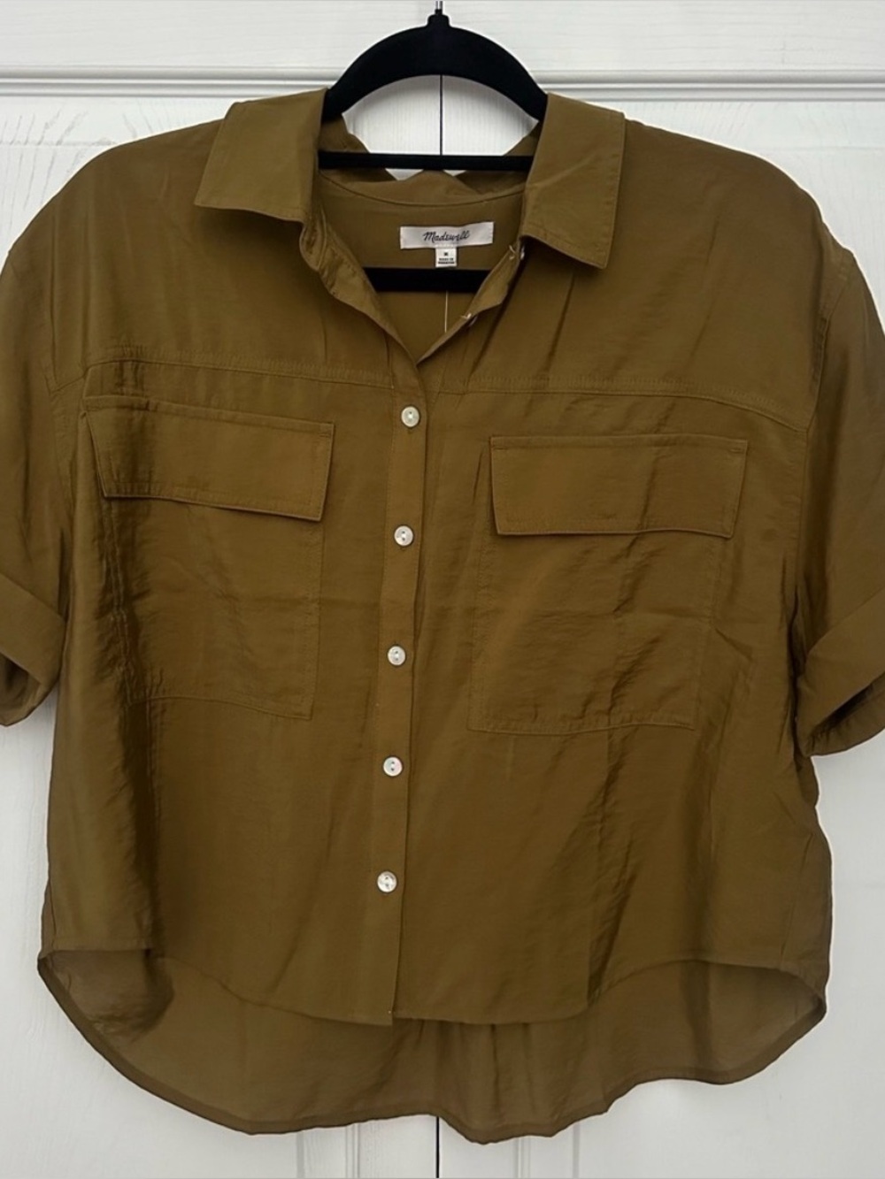 Madewell green cropped button down shirt